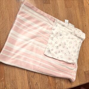 Shabby Chic Baby Blanket Pink White Stripe Floral‎ Soft Plush Toddler